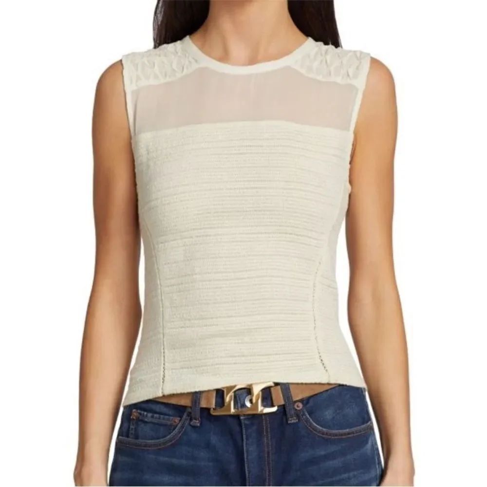 Rag & Bone Cream Embroidered Fitted Ribbed Tank Top Size 4